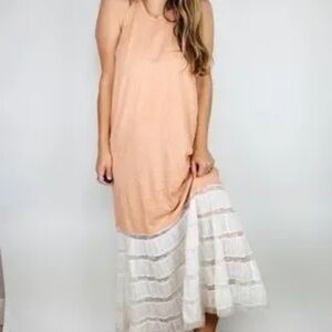 Free People Peach Sleeveless Maxi Dress White Lace Hem